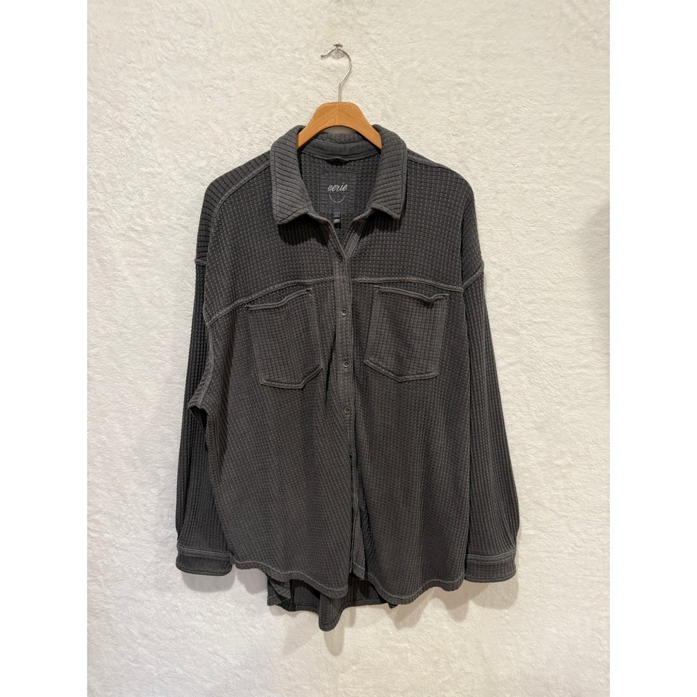 Aerie LumberJane Waffle Shirt Shacket Charcoal Gray Oversized Shacket Large